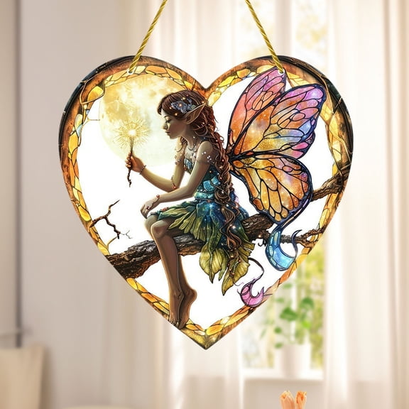 8In Elves with Wings Angel Acrylic Painted Love Disc Pendant Window Decoration Porch Hanging Decoration