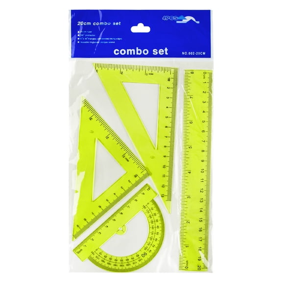8In Geometry Ruler with Protractor and Triangle Rulers, Plastic Measuring Tool for Office and Drafting (1Pcs)