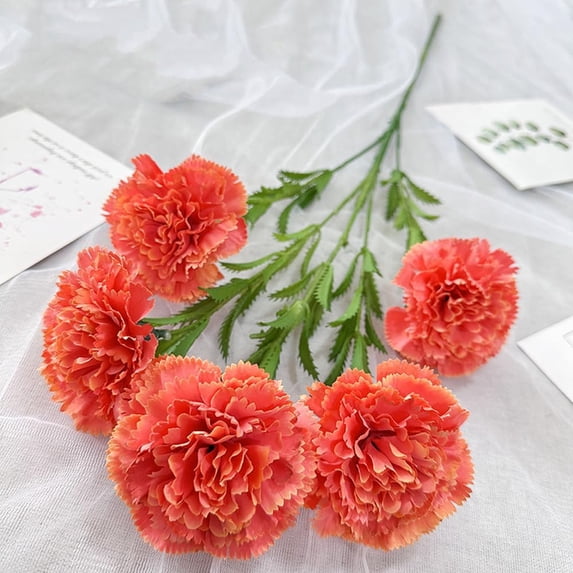 8Inch 5Heads Carnation Long Stems Fake Flower Never Fade Artificial Flowers Apply ToWedding Party Home Office Restaurant Table Centerpieces (Red)
