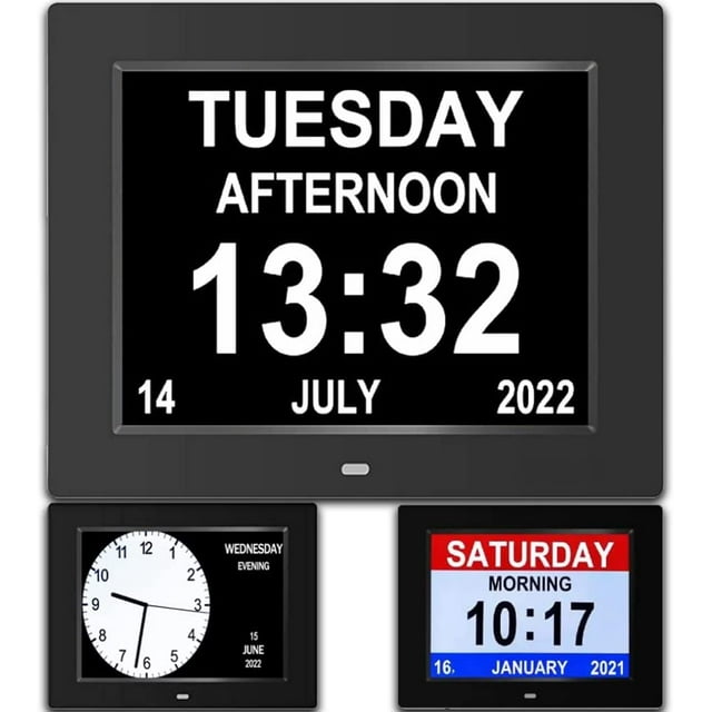 8Inch Large Clock With Day And Date For Elderly3 Colors Display Digital Calendar Alarm Clock