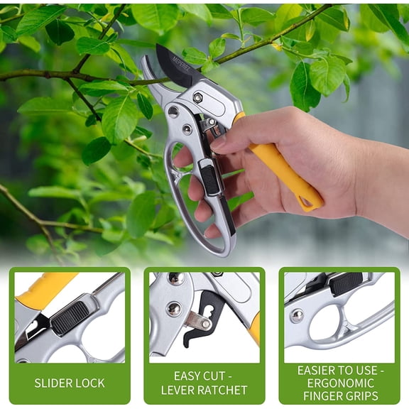 8Inch Professional Ratchet Anvil Pruning Shears, Anvil Groove Design, Reinforced Design Handle, Garden Shears , for trimming rose, floral, tree, live plants, sharp garden scissors