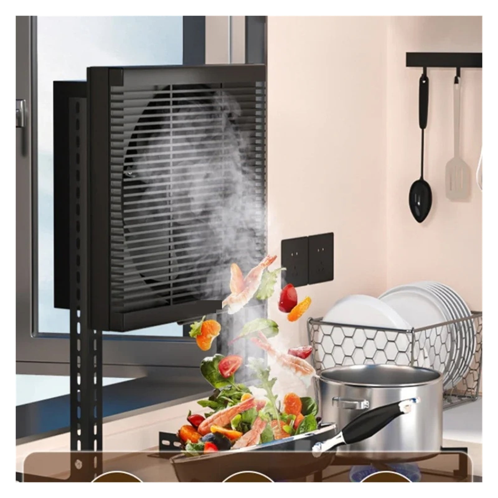 8Inch Strong Suction of Vertical Exhaust Fan Household Kitchen Mobile Free Adjustment ,Portable