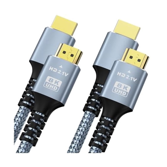8K 10K 4K HDMI Cable 48Gbps 2-Pack 16.4FT/5M, Certified Ultra High Speed HDMI Cable Braided Cord-4K@120Hz 8K@60Hz, DTS:X, HDCP 2.2 & 2.3, HDR 10 Compatible for Roku TV/PS5/HDTV/Blu-ray