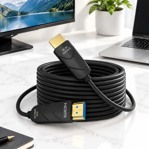 8K 4K HDMI 2.1 Cable, 75 ft Black Uni Directional, CL3 Rated In Wall, 48Gbps Ultra High Speed Fiber Optic