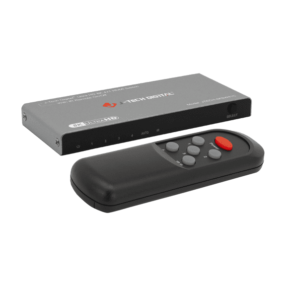 8K 4x1 HDMI Switch 4 Inputs 1 Output | 8K 60Hz, 4K 120Hz, 1080P 240Hz | Compatible w/ HDR & Dolby Vision | Supports IR Remote, Auto Switch, ALLM, VRR, QFT by J-Tech Digital [JTECH-8KSW41C]