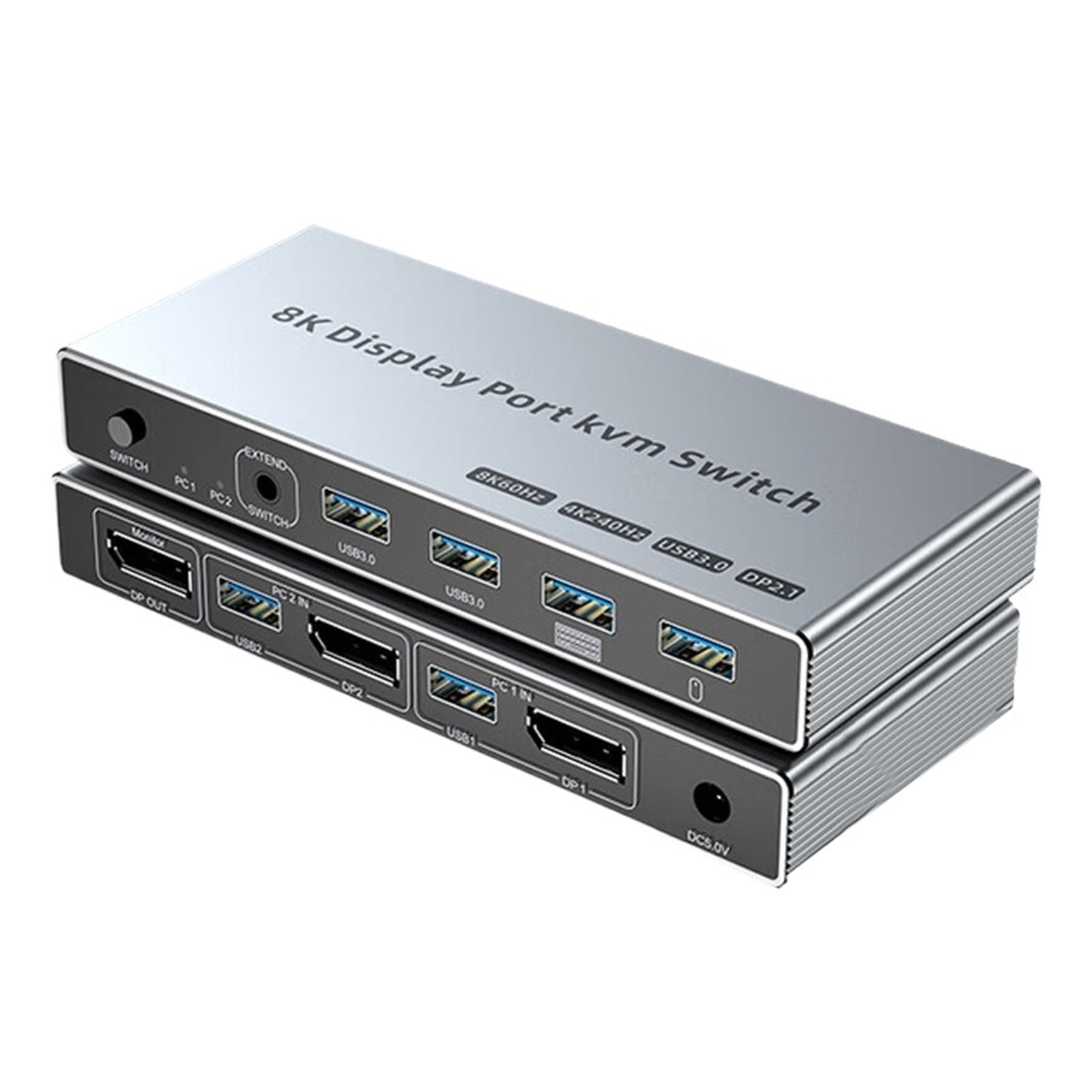 8K 60Hz 4K 144Hz DisplayPort 1.4 KVM Switch, USB 3.0 Hub for 2 PC