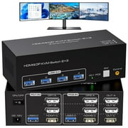 8K@60Hz HDMI+2 Displayport KVM Switch 3 Monitors 2 Computers 4K@120Hz USB 3.0 DP KVM Swtiches Triple Monitor 2 Port for 2 PC Share 1 Set of Keyboard Mouse Printer Hard Disk Etc Support Extended Mode