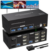 8K@60Hz HDMI KVM Switch 3 Monitors 2 Computers 4K@120Hz USB 3.0 KVM Switches Triple Monitor 2 Ports Share 1 Set of Keyboard Mouse Printer Scanner Between 2 PC or Laptops with Wired Controller