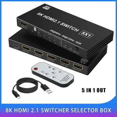 8K@60Hz HDMI Switch 5 in 1 Out, 5 Port HDMI 2.1 Switcher Selector Box with Remote Control, Switcher Splitter for PS4 For Xbox PC TV