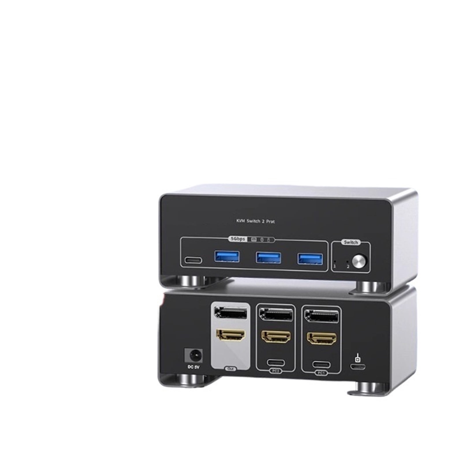 8K 60Hz KVM Switch Dual Monitor, DP & HD Video Port, USB 3.0 for 2 PC