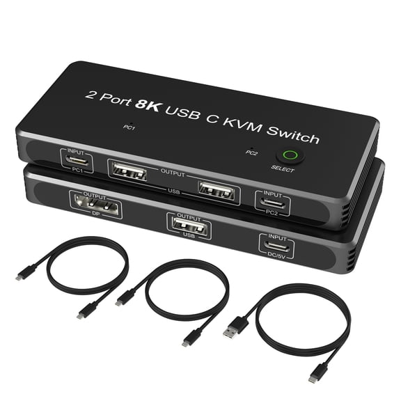 8K 60Hz USB-C DP Switch, Smart 3 Port USB Hub for PC & Laptop