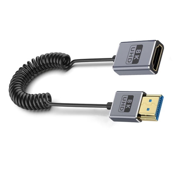 8K 60Hz Video Cord 2.1 Version Coiled Video Line with Straight/Left/Right/Up/Down Elbows Optional for Projector, Screens