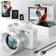 8K 88MP Digital Camera with WiFi, 16X Zoom, Touch Screen, Autofocus & Anti-Shake - Vlogging Camera with Dual Lens, 2 Batteries, 64GB Card & Flash (Black)