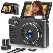 Saneen 8K Digital Camera 88MP Autofocus Vlogging Cameras Photography 3" Flip Screen ith Wifi 18X Digital Zoom with 32GB SD Card & 2 Batteries