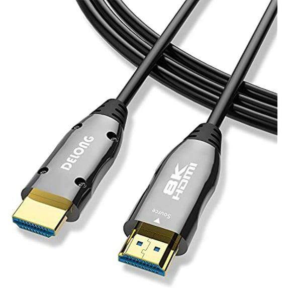8K Fiber HDMI Cable 50ft, DELONG HDMI 2.1 Fiber Optic Cable Support 8K@60Hz, 4K@120Hz, 48Gbps, eARC Compatible with PS5, Xbox,RTX 3080 3090, Roku,8K TV DHDMI8K50FT Black