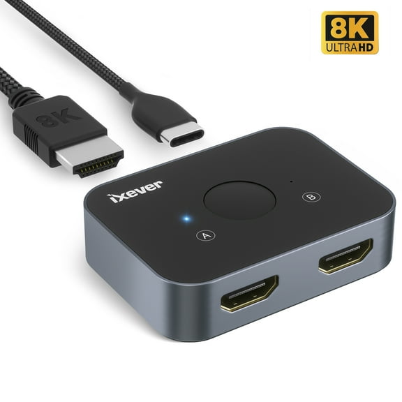 8K HDMI 2.1 Switch 2 in 1 Out and Bidirectional, HDMI Splitter HUB 1 in 2 Out, up to 4K@120Hz, 8K@60Hz, 8K@120Hz