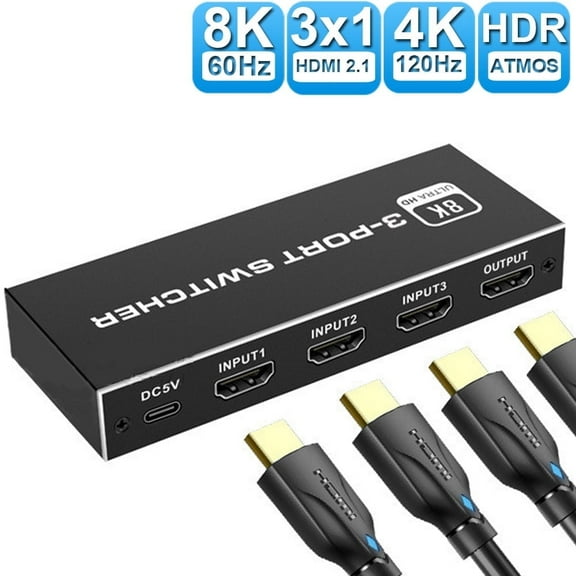 8K HDMI 2.1 Switch, AUBEAMTO 3X1 HDMI Switch with IR Remote Control, 4K @120hz HDMI Switcher Box 8K@60Hz/4K@30Hz, 48Gbps, Support for PS4/PS5, Xbox 360/One