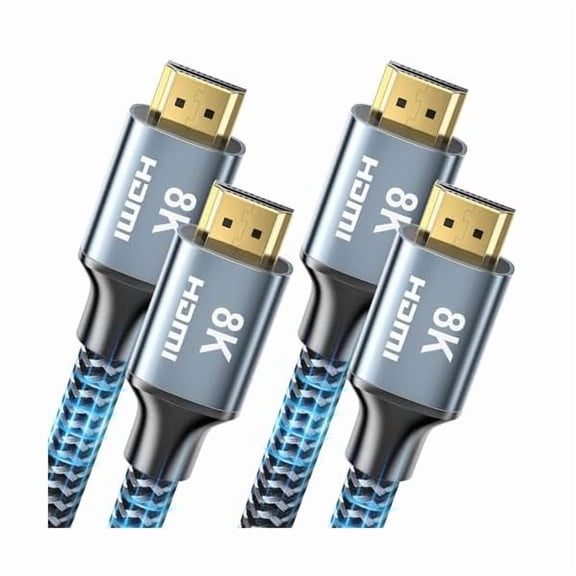 8K HDMI Cable 12 ft 2Pack, 48Gbps High Speed HDMI 2.1 Cable, Braided HDMI Cable 2.1 8K 60Hz 4K 120Hz Support for HDR eARC HDCP 2.2/2.3, HDMI Cord Compatible with HDTV, Laptop, Monitor, PC