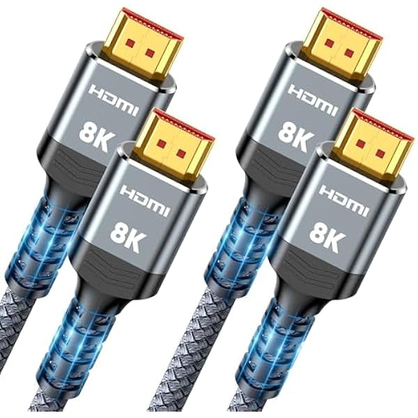 8K HDMI Cable 2.1 10FT/3M 2-Pack, 48Gbps High Speed HDMI Cord-Nylon Braided 8K60Hz 4K120Hz 4K144Hz 3D eARC HDR10 4:4:4 HDCP 2.2&2.3 QMS DSC VRR, Compatible for Laptop, Monitor, Roku TV,HDTV