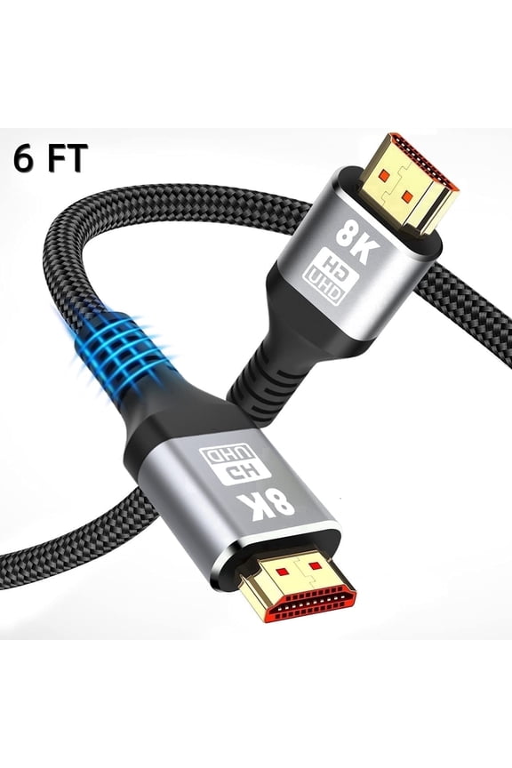 8K HDMI Cable 6FT/2M Slim 48Gbps High Speed HDMI Braided Cord-4K@120Hz 144Hz 8K@60Hz, HDCP 2.2&2.3, Dynamic HDR,eARC,DTS:X,RTX 3090,Dolby Compatible with Projector,Laptop,Television,Monitor