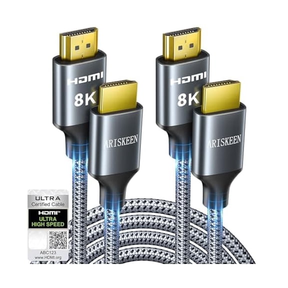 8K HDMI Cable 6FT 2-Pack, 48Gbps High Speed HDMI 2.1 Cable, 8K 60Hz, 4K 120Hz 144Hz Support for HDR 10, HDCP 2.2 2.3, eARC, DTS:X, Braided HDMI Cord Compatible with Laptop/HDTV - 6 Feet