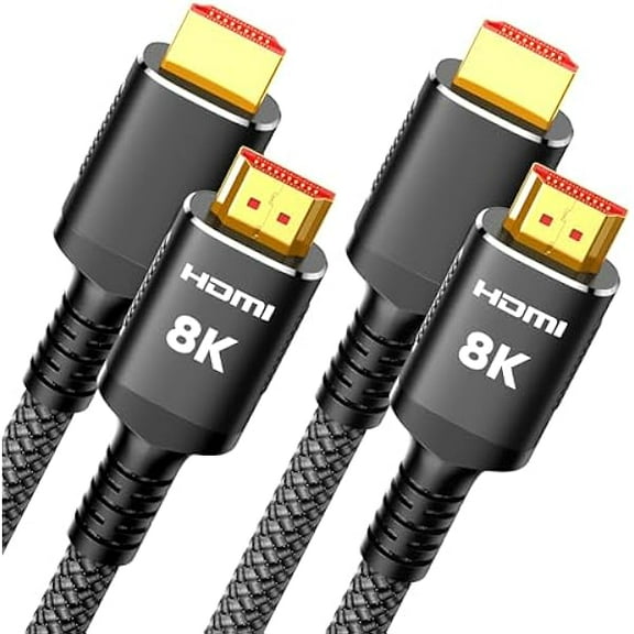 8K HDMI Cables 2.1 10FT 2-Pack 48Gbps 4K Ultra High Speed Cords(8K@60Hz 7680x4320, 4K@120Hz) eARC HDR10 HDCP 2.2 & 2.3 3D, Compatible for PS-5/PS-4/X-Box/TV/HDTV (Black)