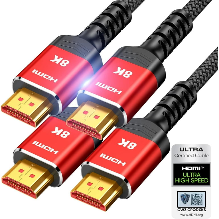 8K HDMI Cables 2.1 6.6FT 2 Pack Certified 10K 8K 60Hz 4K 120Hz 144Hz 48Gbps HDMI Cord 2.1 HDMI Ultra High Walmart