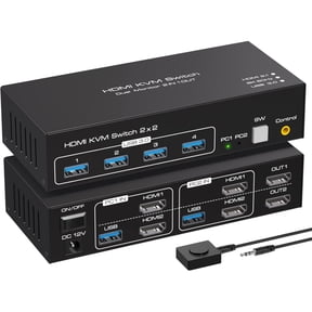 8K HDMI KVM Switch for 2 Monitors and 2 Computers 8K@60Hz & 4K@120Hz, Dual Monitor KVM Switcher for 2 PCs, Share 4 USB 3.0 Devices, Supports Copy & Extend Mode, with External Accessories