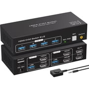 8K HDMI KVM Switch for 2 Monitors and 2 Computers   8K@60Hz & 4K@120Hz, Dual Monitor KVM Switcher for 2 PCs, Share 4 USB 3.0 Devices, Supports Copy & Extend Mode, with External Accessories