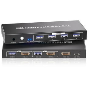 8K HDMI KVM Swith 1 Monitors 2 Computers, USB 3.0 2 Port HDMI KVM Switch for 2 Computers to Share 1 Set of Keyboard, Mouse, 4 USB 3.0 Ports and 1 Monitor