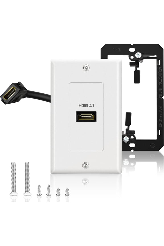 8K HDMI Wall Outlet Pass Through, HDMI 2.1 Wall Plate, with Low Voltage Metal Mounting Bracket, Supports 8K@60Hz and 4K@120Hz, 3D, HDR, 48 Gbps HDMI Box, Fits Home Theater Systems