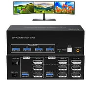 8K KVM Switch 3 Monitors 2 Computers Displayport 4K@120Hz USB 3.0 KVM Switches DP 1.4 Monitor Switch for 2 Computers with 4 USB Ports Support Extended & Copy Mode
