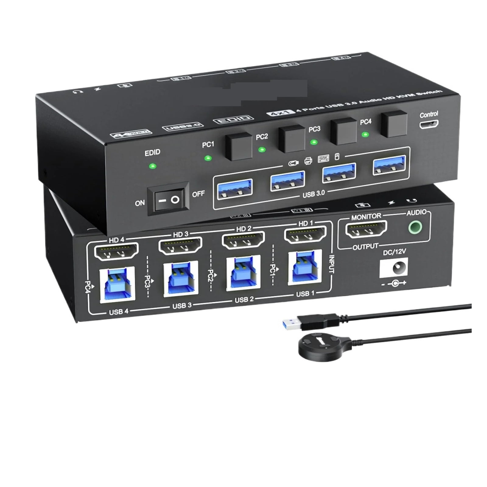 8K KVM Switch 4 Ports With ,USB 3.0 KVM Switcher Box With EDID Emulator For 4 Computers Share Mouse Keyboard Monitor