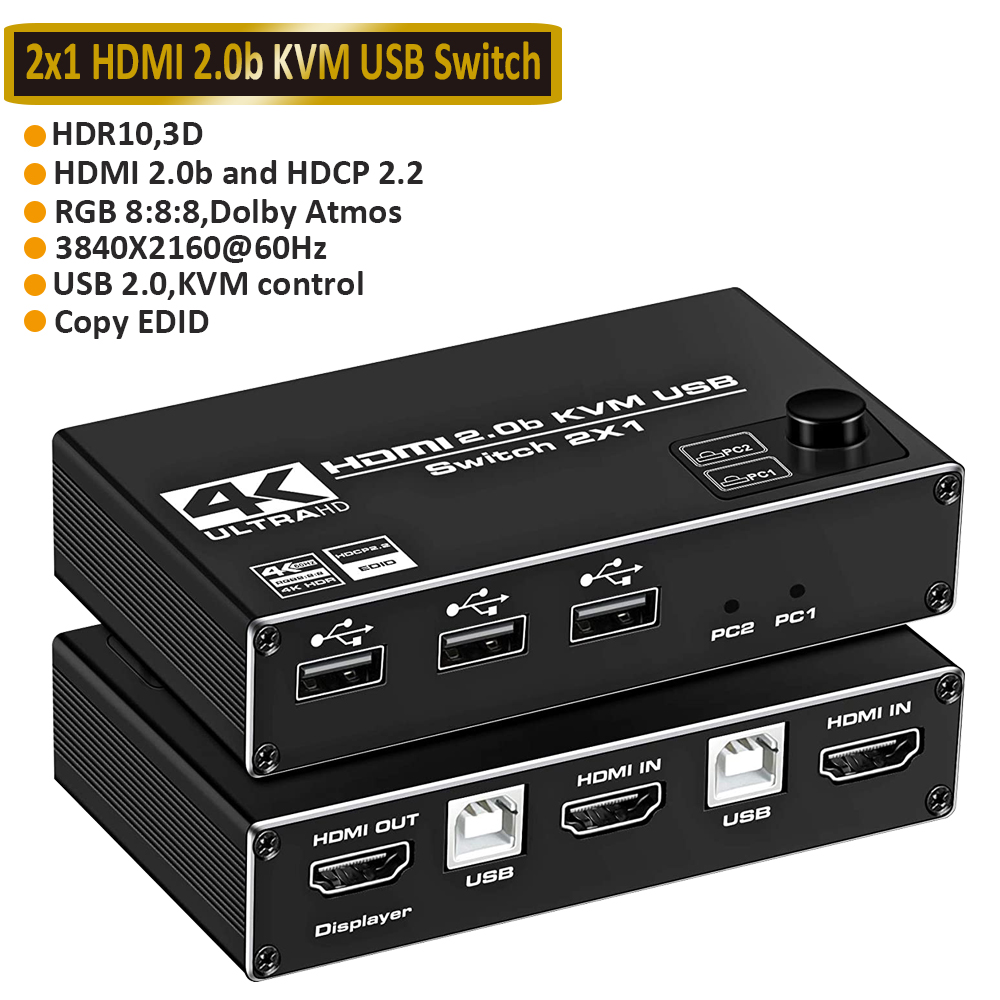 8K KVM Switch 4K 120Hz 2 Port HD KVM Switcher Box USB