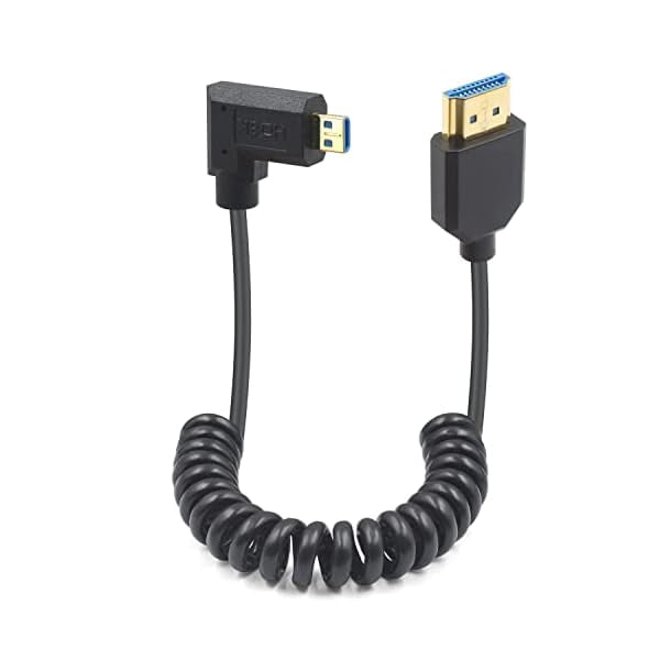 8K Micro HDMI to HDMI Coiled Cable 8K@60Hz, 48Gbps, Right Angle HDMI to Micro HDMI 2.1 Cable for Camera, GoPro Hero, Raspberry Pi 5 4 1FT-3FT