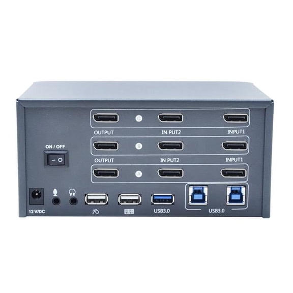 8K Triple Monitor KVM Switch - Space Grey - Supports 2 Computers - High Performance