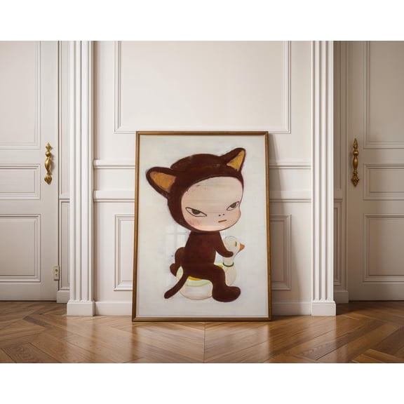 8K UHD Yoshitomo Nara poster Harmless kitty Yoshitomo Nara Print Cosmic Girl Guitar Girl Yayoi Kusama Print Poster wabi sabi Japandi (Unframed)