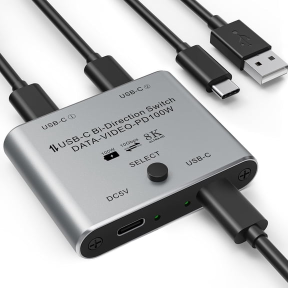 8K USB C Switch Bi-Directional, USB C KVM Switcher 8K@60Hz/4K@144Hz Video, 100W Power Delivery, 10Gbps Data Transfer Includes Power Cable