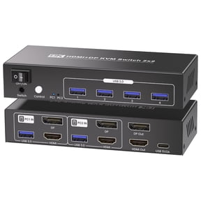 8K60Hz 4K120Hz HDMI DP KVM Switch 2 Monitors 2 Computers, Dual Monitor HDMI Displayport KVM Switch USB 3.0, Two Switching Methods, 8K High-Resolution Support