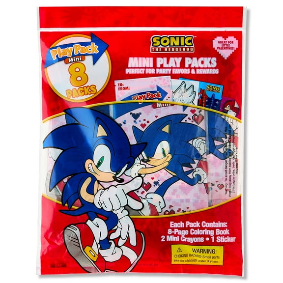 Sonic the Hedgehog 8 Count Mini Play Pack with Small Coloring Book and Crayons, Valentine's Day Greeting Cards