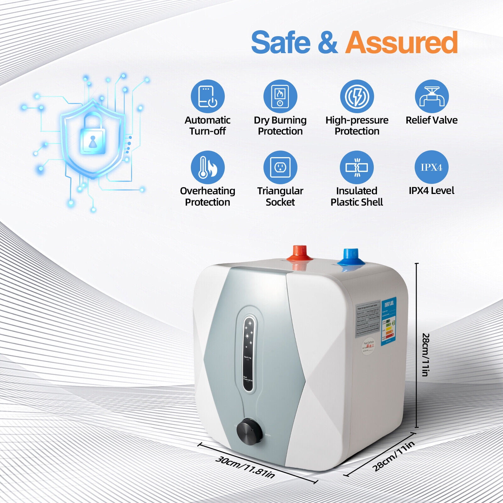 8L 1500W Under Sink Electric Instant Hot Water Heater Mini Small Water Tank