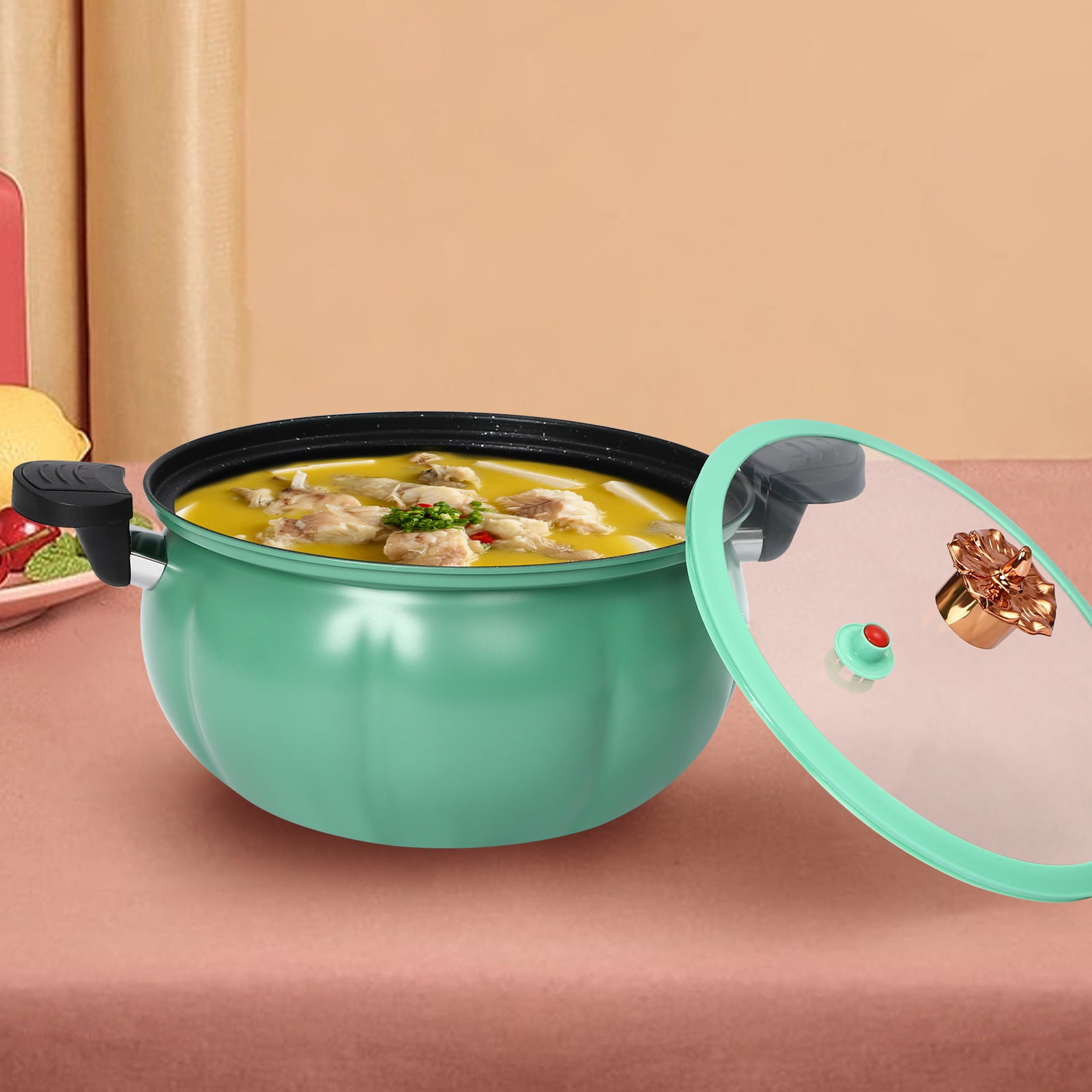 8L/2.11Gal Pumpkin Shape Green Micro Pressure Cooker Micro Pressure Cooking Pot for Home Kitchens Dormitories Flats