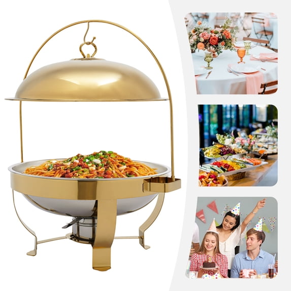 8L/7.26qt Gold Chafing Dish Buffet Set, Modern Round Buffet Servers Stainless Steel