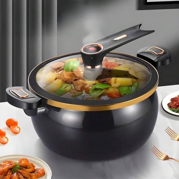 8L (8.45 Qt) Micro Pressure Cooking Pot with Lid, Nonstick Multi-Purpose Cookware for Braising, Stewing and Simmering, Compatible with Gas, Electric, Ceramic and Induction Cooktops, Black