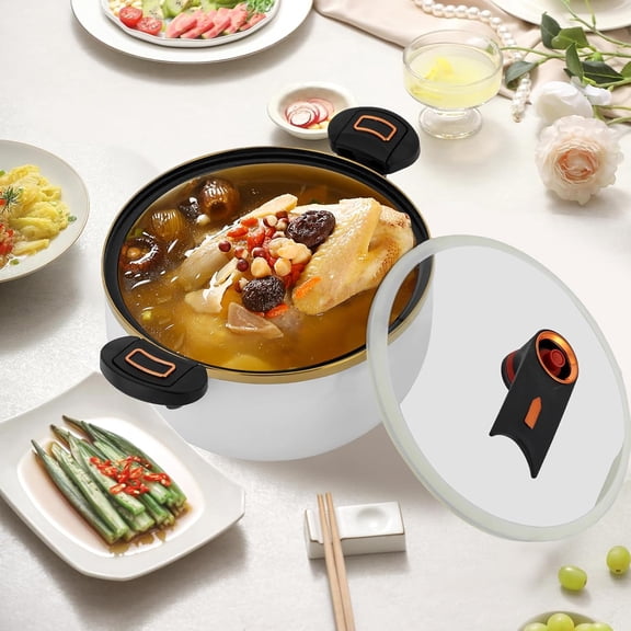 8L/8.45Qt Miniature Pressure Cooker, Non-Stick Multifunctional Cooker with Glass Lid and Pressure Valve, Induction, Gas, Electric, Dishwasher Safe (White)