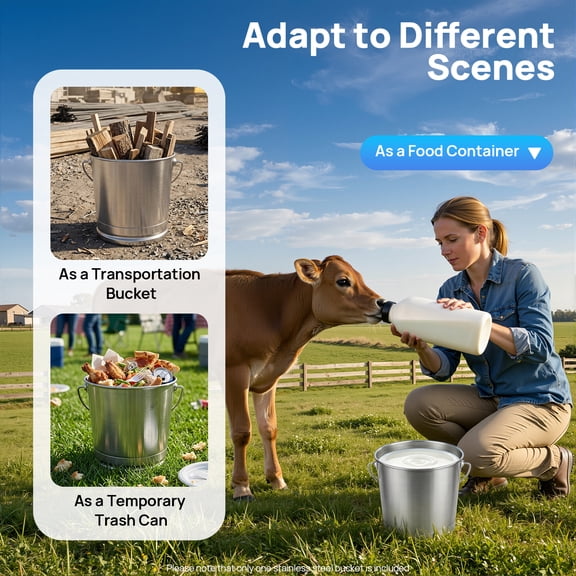 8L/8.5Qt Stainless Steel Multipurpose Bucket with Lid, Handle & Open Lip Flat Sided Hanging Pail, Metal Container Milk Can Compost Bin Ice Buckets for Milk, Water & Daily Storage