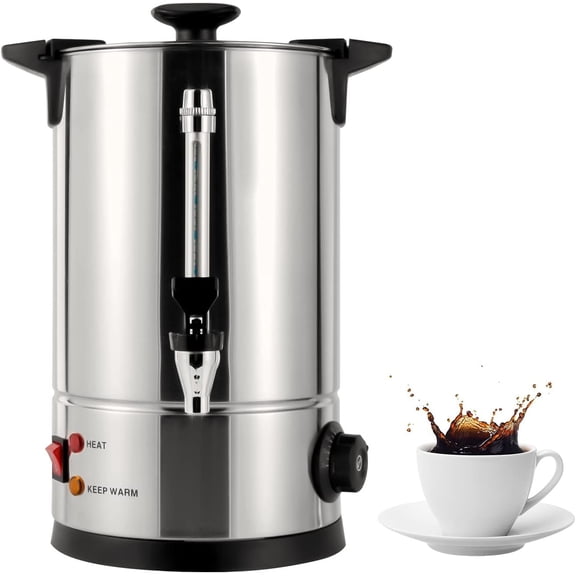 8L Commercial Coffee Urn, 1KW Stainless Steel Large Coffee Maker with Percolator System & Temp Control Function Electric Hot Water Dispenser for Party Office Wedding (14.9x8.3In 8L)