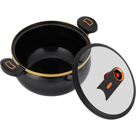 8L Cooker with Visual Glass Lid and 2 Handles, Non-Stick Multi-Function Cooking Pot for Gas Stove, Electric Ceramic Stoves, Induction (Black)