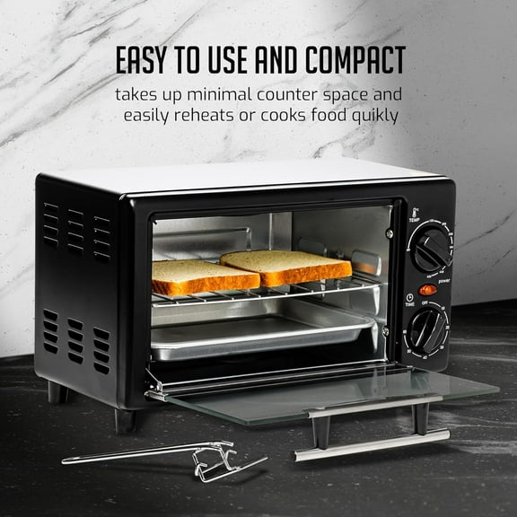 8L Countertop Toaster Oven with 60-Minute Timer, Adjustable Temperature Control, Easy-to-Clean Baking Pan, 750W Compact Mini for Pizza, Toast, Bake, and Broil, Black TO2808B