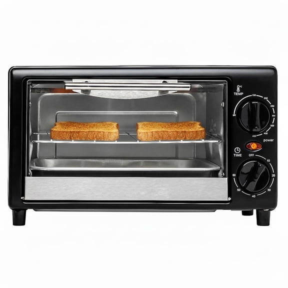 8L Countertop Toaster Oven with 60-Minute Timer, Adjustable Temperature Control, Easy-to-Clean Baking Pan, 750W Compact Mini for Pizza, Toast, Bake, and Broil, Black